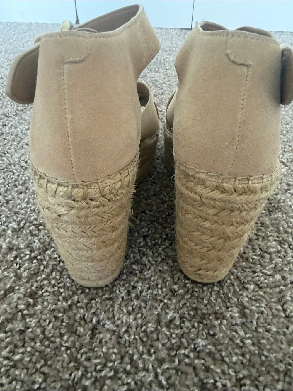 Marc Fisher Nude Suede Crisscross Espadrille Wedges